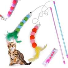 1pc Pink Cat Teaser Wand Toy Fairy Wand Fur Ball Cat Teaser Stick Cat Feather Bell Cat Teaser Toy Interactive Entertainment Cute Design, Used For Indoor Play Interactive Toy Pet Accessories Ball And Stick Color Optional - Multicolor - View 7