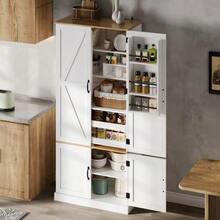 Kitchen Cabinets, Tall Cabinets And Storage Units With Motion Detector, Adjustable Shelves, Storage Compartments On Doors And Drawers, Suitable For The Kitchen, Dining Room And Living Room, White - 白色 - 查看 3