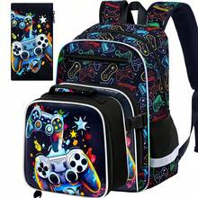 3pcs Boys Racing Car & Checkered Flag Print Durable Material & Buckle Closure Cool Sporty Style 16 Inch Backpack Set For Back-To-School & Daily Travel - Black - View 11