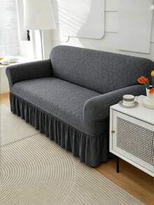 1PC Fleece Fabric Non-Slip Elastic Decorative Sofa Cover, Jacquard Carved Leaf Pattern, Pet-Friendly Anti-Dirt Anti-Dust, Suitable For 1/2/3/4 Seater Sofa, All Seasons - Dark Grey - View 9