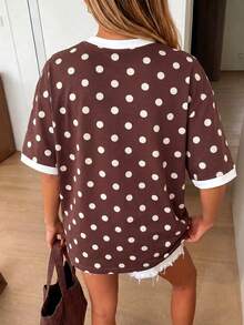 Minimalist Pony Sports T-Shirt, Women's Casual Polka Dot Pattern Loose T-Shirt, Suitable For Outdoor Wear, Street Style, Y2K Clothing, Spring Autumn Summer - Multicolor - View 4
