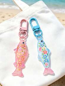 Cute Little Fish Acrylic Keychain, 2D Acrylic Fish Bag Charm, Colorful Beach Theme Keychain, Bohemian Key Accessory, Versatile Bag Pendant, Full Of Summer Beach Vibe, Suitable For Backpack, Wallet, Phone, Earphone, Car Hanging, Cute Daily Accessory And Gift, Unique Birthday Gift, Vacation Gift, Party Gift, Teacher Gift, Summer Gift - Multicolor - View 2
