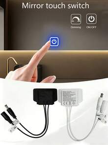 Mirror Touch Sensor Switch LED Dimmer Controller, 5-24V DC Stepless Dimming LED Strip Control, Bathroom Vanity Mirror Hidden Touch Button, Adhesive Backing Installation - MIRROR TOUCH SWITCH - View 2