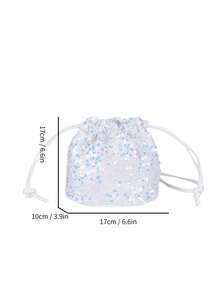 Women's Drawstring Mini Crossbody Bucket Bag, Quilted Pattern Daily Outdoor Bag - White - View 9