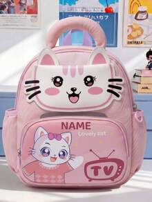 1pc Mini Back To School Personalized Customizable Versatile Cute Cartoon Dinosaur & Kitten Theme Backpack, Zipper Closure Nylon Material, Adjustable Shoulder Straps, Hand-Carry, Suitable For School, Shopping, Outdoor Trips, Daily Use. Birthday Gift. - Multicolor - View 13