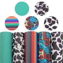 5Pcs/Set 7.87x12.99inch Geometry Faux Leather Set Cow Sunflower Striped Printed Synthetic Leather Fabric Sheets For DIY Earrings Hair Bows Crafts Projects - Default - View 4