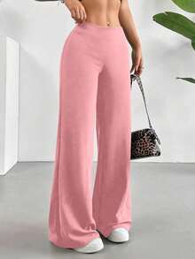 Versatile And Casual Solid-Color Wide-Leg Pants - Rosa - View 1