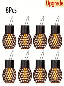 8/4pcs Solar Hanging Lanterns, Flickering Flame LED Lights, Waterproof Outdoor Decorative Lights, Hollow Pattern, Suitable For Garden Yard Trees - Solar Flame Lantern - 查看 13