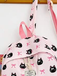 1pc Cute Cartoon Cat/Bow Pattern Nylon Backpack, Lightweight Large Capacity School Day Bag, Adjustable Shoulder Strap Bookbag, Suitable For Girls/Teenagers/Students/Graduates, Perfect For Daily Use, Outings, Travel, School And Back To School Season. - Pink - View 10