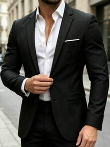 Men's Casual Lapel Single-Breasted Blazer, Elegant Suit Jacket For Spring And Autumn, Suitable For Weddings, Banquets, Business Meetings, Urban Dandy Style - Black - View 1
