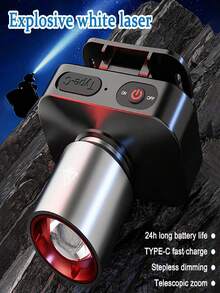 2/1pc Zoomable LED Headlamp With Stepless Dimming, Rechargeable Type-C Headlight With 3 Modes For Outdoor Activities For Outdoor And Indoor Use - 內建電池 - 查看 2