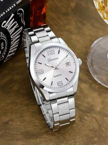 1pc Boys Silver Alloy Strap Casual Round Dial Quartz Watch, Suitable For Daily Wear - Silver - View 2