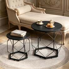 Nordic-Style Coffee Table With Wrought Iron Elements / Simple Round Coffee Table / Round Coffee Table With Removable Tabletop / Stackable Coffee Table / Suitable For Bedrooms And Living Rooms - 黑色 - 查看 3