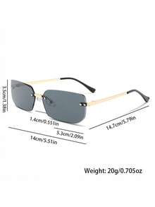 Men's Rimless Rectangular Sunglasses, Gold & Gray Color, Metal Bridge Nose Pad Design, Dark Lenses, Yacht Beach Vacation Travel Street Style Accessory - Multicolor - View 5