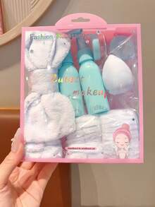 8pcs Complete Skincare Accessory Gift Set, Face Wash Headband + Disposable Towels + Travel Dispenser Bottles + Makeup Sponge Combo, Girls SPA Bath Accessories - Multicolor - View 3