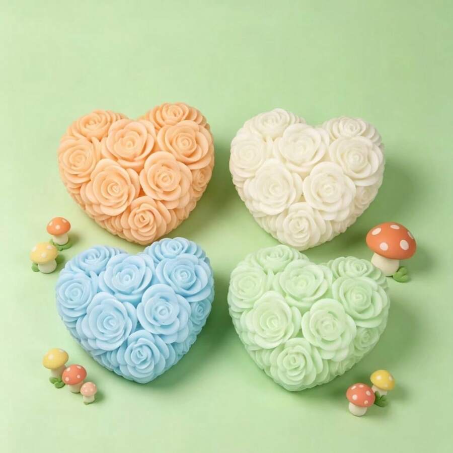 1pc Rose Heart-Shaped Aromatherapy Candle Silicone Mold, Home Decor/Gift Ornament Plaster Mold, Handmade Epoxy Resin Casting Mold, Art Decorative Clay Plaster Mold - Heart-shaped - View 1