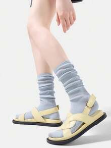 1/2/5 Pasang Kaos Kaki Balet Wanita Lembut Warna Putih Gaya JK Longgar Bergaris Lipit Setengah Betis, Kembali ke Sekolah - MultiWarna - View 9