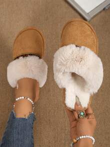 Women's Flat Indoor Home Slippers, Comfortable Home Shoes With Fur Lining - Camel - View 5