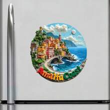 Amalfi Coast Cliffside Rainbow Houses Stone Bridge And Sapphire Sea Magnet Where The Mountain Paints Its Dream On The Water Keepsake For All Metal Surfaces Throughout The Home - A - View 2