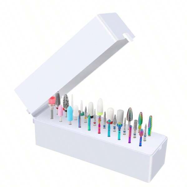 Estuche de Almacenamiento Porttil a Prueba de Polvo con 30 Orificios para Brocas de Uas: Caja Organizadora de Saln para Tcnicas de Manicura Profesional, Caja Organizadora con Cubierta de