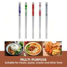 Multi-Color Floral Print Stainless Steel Chopsticks Set, Non-Slip Reusable Korean & Japanese Style Dining Chopsticks - View 8