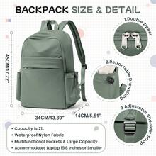Minimalist Solid Color Backpack For College Students, Affordable Large Capacity Waterproof Commuter Laptop Bag, Versatile All-Match Style, Front Layered Zipper Pockets, Side Drawstring Water Bottle Holder, Breathable Pressure-Relieving Wide Strap, Lightweight Dirt-Resistant High-Value Casual Backpack For Middle/High School Classes, Office Commute, And Short Trips - Multicolor - View 9
