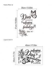 1pc Minimalist Sketch Floral Butterfly English Phrase Wall Decor Sticker, Removable Room Decoration Wall Decal For Bedroom, Living Room, Study - 1PC - View 6