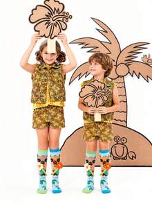 1 Pair Kids Unisex Knee High Socks, 3D Plush Flower Capybara Cartoon Light Blue Tropical Creative Design For Daily Wear - Multicolor - View 2