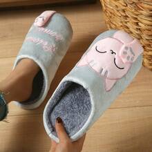 Women's Cat Embroidery Indoor Warm Slippers - Grey - View 4