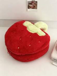 1pc Strawberry Plush Cosmetic Bag, Niche Travel Handheld Large Capacity Girly Jewelry & Sundries Storage Pouch, Cute Accessory - View 9