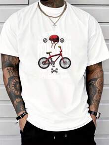 Men's Pure Cotton Short-Sleeved Graphic T-Shirt Bicycle Helmet Wheels Print Casual Daily Loose Fit Top - White - View 1