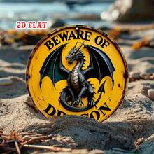 2D Flat 1pc Winged Beast Metal Tin Sign, Yellow Round Sign, Design 7.8X7.8 Round Sign - Beware Of Dragon Rustic Metal Wall Art, Metal Wall Decor, Suitable For Home, Garage, Restaurant, Cafe Wall Decoration Sign, 2D Flat - Multicolor - View 7
