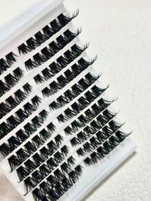 10 Rows 100pcs Dense Eyelash Clusters, Large Capacity 160D Eyelash Box, Curled Cluster Eyelash Extensions, Dramatic Dense Eyelash Clusters, Suitable For Beginners, Create Voluminous Curled Charming Eyelashes - Black - View 6