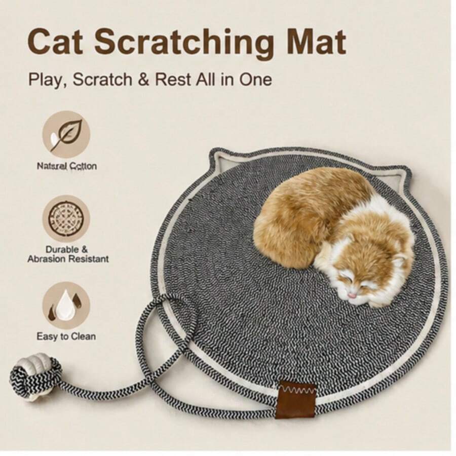 Cotton Woven Mat Combined With Scratch Ball, Multi-Use Cat Rest Pad, Washable Sleeping Cushion For Kittens To Scratch And Lounge - 42cm - View 1
