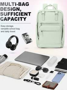 Mint Green Unisex Backpack For Teens, Fits 14-15.6 Inch Laptop, Fresh Natural Travel Backpack Outdoor Rucksack, Adjustable Shoulder Straps, Large Capacity, Fashion Casual, Youthful Energy, Multi-Functional Lightweight University Backpack Student School Bag Campus Rucksack, Suitable For Outdoor Hiking, Commuting Work And Short Trips - A - View 6