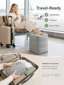 Aesthetic Inflatable Foot Rest Pillow With 3-Layer Design To Expand Seat Space Flocked Washable Adjustable Air Footrest For Kids And Adults Press-To-Inflate 1pc Napping Cushion To Hold Up Legs On Airplane Travel Essentials Travel Accessory - Multicolor - View 7