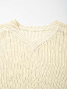 LOOKUN Autumn Winter Solid Color Low Neck Unisex Daily Commute Casual Home Pullover Round Neck Long Sleeve Base Layer Outerwear Short Knit Sweater Top - Apricot - View 8