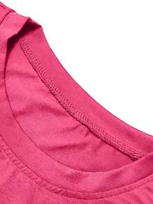 Women's Short-Sleeved T-Shirt With A Fun "Bubblegum" Poodle Print, Round Neck, Machine Washable, Skin-Friendly, Soft, Breathable, Suitable For Spring. - Hot Pink - View 3