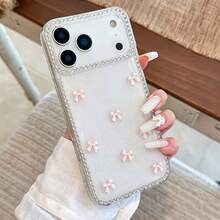 1個透明粉色亮片蝴蝶裝飾全包覆手機殼，適用於 iPhone17/17air/17pro/17promax/16 15, 16 Pro Max；奢華手機殼，適用於 iPhone13, 14, 12 Pro Max, 11；防震 TPU 保護殼，防水、防摔、防刮 - 透明4 - 查看 4