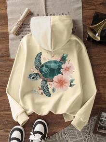 Tween Girl 1pc Thermal Lined Thick Warm Hooded Sweatshirt, Young Student Children's Clothing, Suitable For Autumn/Winter Long Sleeve Top - Apricot - View 3