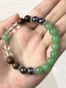 1pc Natural Yellow Quartz Tiger Eye Crystal Beaded Bracelet For Women, Summer Wealth-Attracting Gift - Multicolor - View 5