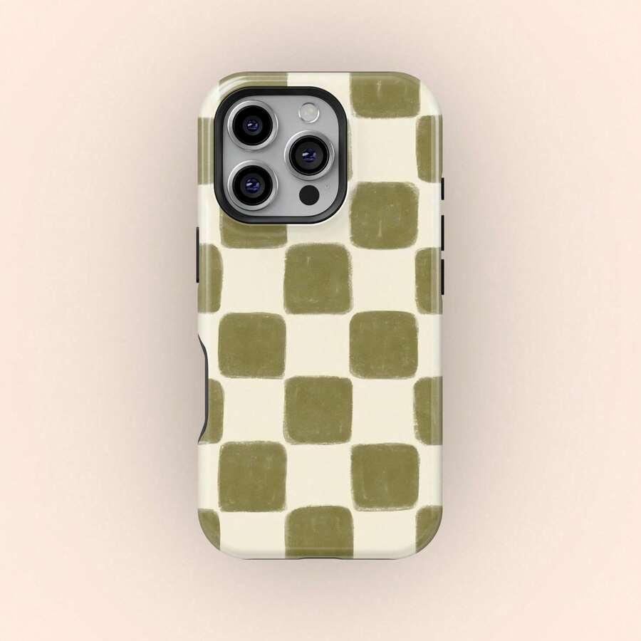 Olive Green Mosaic Tile Pattern Phone Case, Multi-Color Block Simple And Durable Protective Cover, Suitable For IPhone17 IPhone16 15 14 IPhone13 12 11 Pro Max - 白色2 - 查看 1