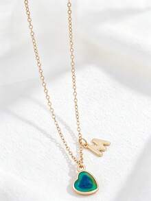 1 pieza Collar con colgante de corazón y letra inicial que cambia de color según el estado de ánimo, personalizado con encanto de alfabeto A-Z, sensible a la temperatura, regalo de joyería para el Día de San Valentín - Multicolor - Ver 9
