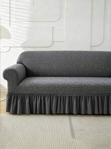 1PC Fleece Fabric Non-Slip Elastic Decorative Sofa Cover, Jacquard Carved Leaf Pattern, Pet-Friendly Anti-Dirt Anti-Dust, Suitable For 1/2/3/4 Seater Sofa, All Seasons - Dark Grey - View 7