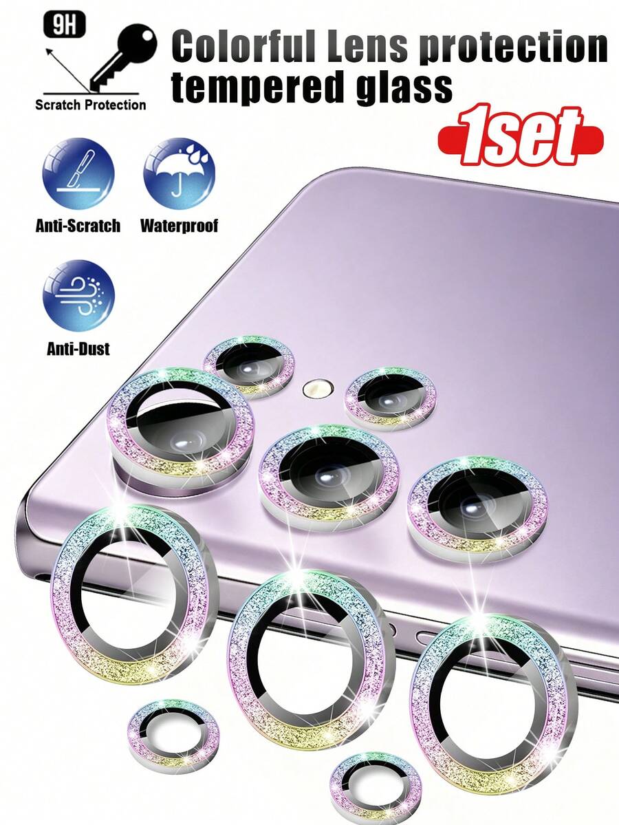 Gorilla Hero 1 Set, Colorful Camera Lens Protector Combination, Independent Protection For Phone Lens, Silver Glitter Decoration, Anti-Collision, Anti-Scratch, Ultra-Thin Glass, Hardness Guaranteed, Compatible With Samsung Phone Models Fold 8 Ultra/Fold 8/S22/S23/S24 Ultra/S25 Ultra/S26 Ultra/Z Flip/Z Fold Series Camera Lens Protector