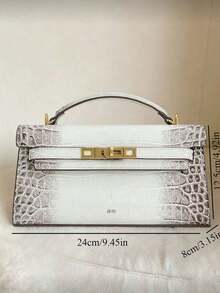 Sophisticated Commuter Style White-Brown Gradient Crocodile Embossed Handbag, Textured Spring Edition, Gold Buckle With Gradient Embossed Pattern, Clean Lines And High-End Details, Suitable For Office Commute, Client Meetings, Short Business Trips, Balancing Practicality And Elegant Elegant - White - View 3