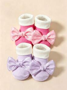 2 Pairs Sweet & Cute Bow Decor Color Block Elegant Short Socks For Baby Girls, Cuffed Socks, Candy Color Palette, Suitable For Full Moon Photo Shoot, As Gift - Multicolor - View 8