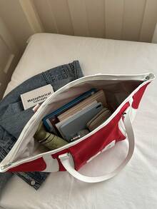 Large Capacity Women's Tote Bag, Fashionable Versatile Large Shell-Shaped Fabric Bag, Commuter Outing Travel Shoulder Bag - Red - View 7