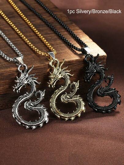 1pc Vintage Gothic Fierce Dragon Pendant Necklace, Gift For Men, Valentine's Day, Father's Day