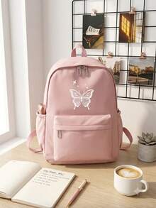 1 pieza Mochila con mariposa a rayas blancas de gran capacidad con múltiples bolsillos, ligera para estudiantes y adolescentes, perfecta para el campus, viajes y desplazamientos diarios - Multicolor - Ver 3